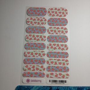 Jamberry Blue Striped And Pink Floral Nail Wraps - 37H1 English Garden 0316